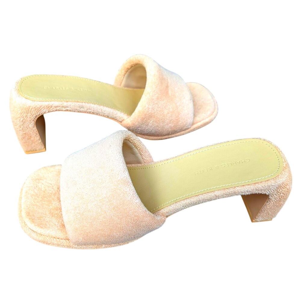 Charles & Keith Loey Textured Curved-Heel Mules Beige Women's 8.5 (39)